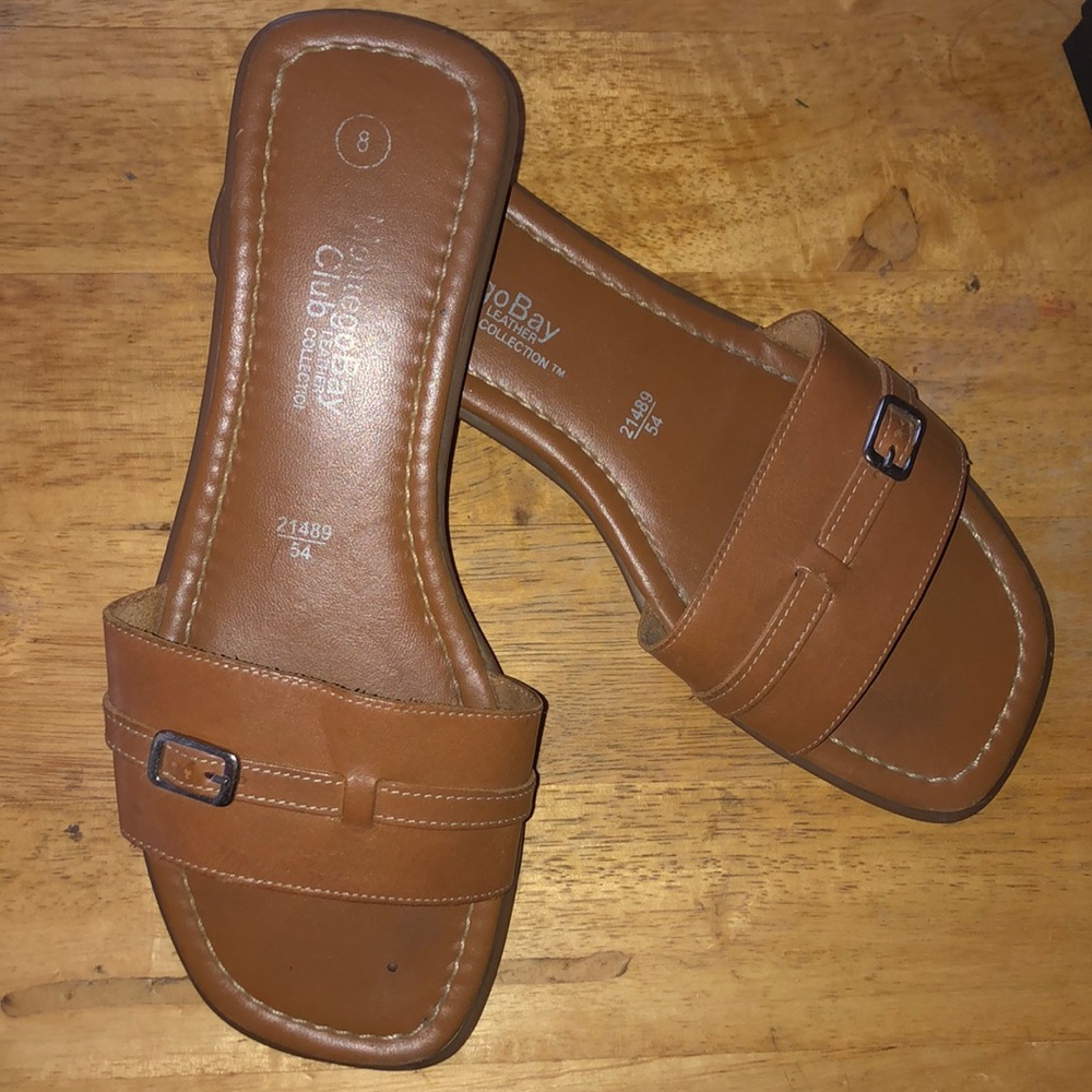 Y2K Cognac Minimalist Slide Sandals Quiet Luxury Size 8